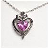 Image 1 : SILVER CREATED PINK SAPPHIRE HEART SHAPED PENDANT WITH CHAIN NECKLACE (~LENGTH 18"CM) [FW90]