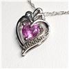 Image 2 : SILVER CREATED PINK SAPPHIRE HEART SHAPED PENDANT WITH CHAIN NECKLACE (~LENGTH 18"CM) [FW90]