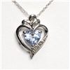 Image 1 : SILVER SIMULATED AQUAMARINE HEART SHAPED PENDANT WITH CHAIN NECKLACE (~LENGTH 18"CM) [FW90]