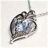 Image 2 : SILVER SIMULATED AQUAMARINE HEART SHAPED PENDANT WITH CHAIN NECKLACE (~LENGTH 18"CM) [FW90]