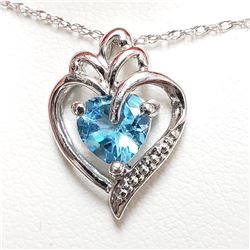 SILVER BLUE TOPAZ HEART SHAPED PENDANT WITH CHAIN NECKLACE (~LENGTH 18"CM) [FW90]
