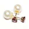 Image 2 : 10K YELLOW GOLD GARNET (0.64CT) FRESHWATER PEARL 2 IN 1   EARRINGS [FW90]