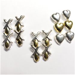SILVER  SET; 3 PAIRS OF EARRINGS [FW90]