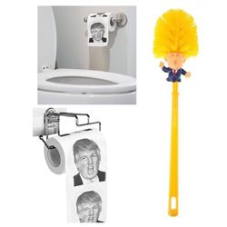 TRUMP TOILET BRUSH AND TOILET PAPER