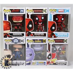 LOT OF 6 ASSORTED FUNKO POP VINYL FIGURES.
