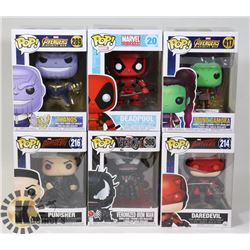 LOT OF 6 ASSORTED FUNKO POP VINYL FIGURES.