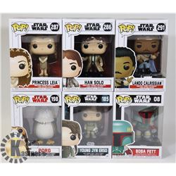 LOT OF 6 ASSORTED FUNKO POP VINYL FIGURES.