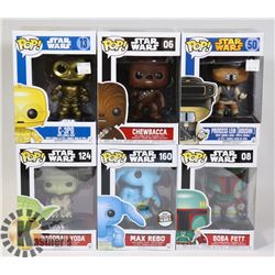 LOT OF 6 ASSORTED FUNKO POP VINYL FIGURES.