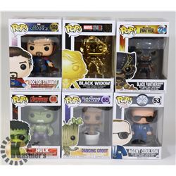 LOT OF 6 ASSORTED FUNKO POP VINYL FIGURES.