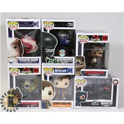 LOT OF 6 ASSORTED FUNKO POP VINYL FIGURES.