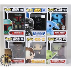 LOT OF 6 ASSORTED FUNKO POP VINYL FIGURES.