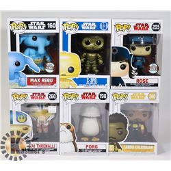 LOT OF 6 ASSORTED FUNKO POP VINYL FIGURES.
