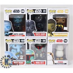 LOT OF 6 ASSORTED FUNKO POP VINYL FIGURES.