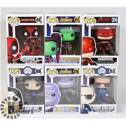 LOT OF 6 ASSORTED FUNKO POP VINYL FIGURES.