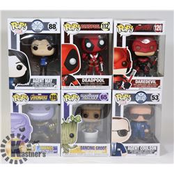 LOT OF 6 ASSORTED FUNKO POP VINYL FIGURES.