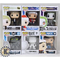 LOT OF 6 ASSORTED FUNKO POP VINYL FIGURES.
