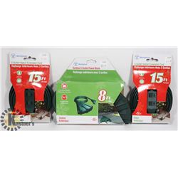 LOT OF INDOOR AND OUTDOOR EXTENSION CORDS.