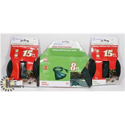 LOT OF INDOOR AND OUTDOOR EXTENSION CORDS.