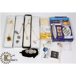 FLAT OF JEWELRY (2) 9.25 NECKLACES, (1) STERLING