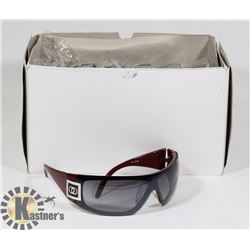 BOX OF BLACK AND DARK RED PAIR OF CHANEL STYLED