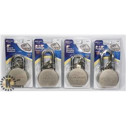 SET OF 4 SEALED GORILLA PAD LOCKS (2) 2 1/2" & (2) 2".