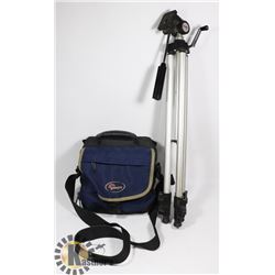 PROFESSIONAL TRIPOD AND LOWEPRO CAMERA BAG