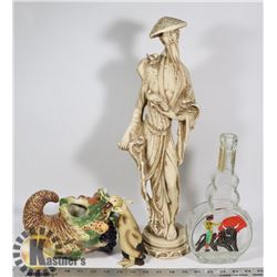 FLAT OF ORNAMENTAL STATUES, BRASS EAGLE FIGURE AND