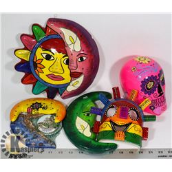 FLAT OF PORCELAIN SKULL, MASK  WALL PLAQUES