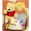 Image 1 : BOX W/BABY ITEMS INCL. BABY SHOES & SLIPPERS & LARGE WINNIE THE POOH BEAR