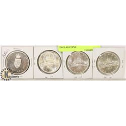 LOT OF 4 CANADIAN SILVER DOLLAR COINS.