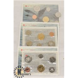 1992 LOT OF 3 CANADIAN COIN SETS WITH SCARCE NOT ISSUED FOR CIRCULATION 25 CENTS COIN.