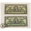 Image 1 : 1937 CANADIAN $20 AND $1 BANK NOTES.