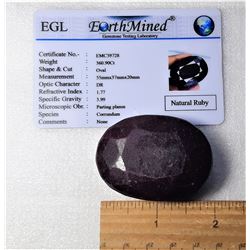 16) NATURAL OVAL RUBY WEIGHING 360.9 CT AND COA.