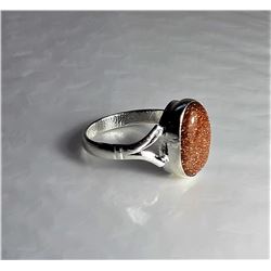 4)   SILVER TONE OVAL SUNSTONE