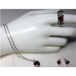 19)  SUITE OF RED & WHITE HEART SAPPHIRE