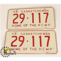 LOT OF TWO 1973 SASKATCHEWAN LICENSE PLATES.