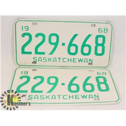 LOT OF TWO 1968 SASKATCHEWAN LICENSE PLATES.