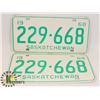 Image 1 : LOT OF TWO 1968 SASKATCHEWAN LICENSE PLATES.