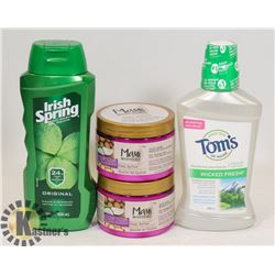 MAUI SHEA BUTTER, TOMS MOUTHWASH AND IRISH SPRING