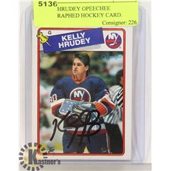KELLY HRUDEY OPEECHEE AUTOGRAPHED HOCKEY CARD.
