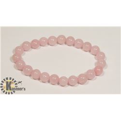 #80-PINK ROSE QUARTZ BEAD BRACELET 8mm/7.5"