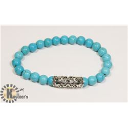 #72-BLUE TURQUOISE BEAD BRACELET  8mm/7.5"