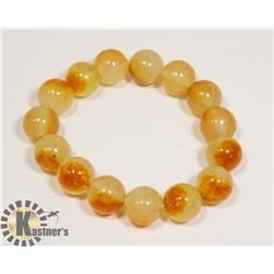 #76-YELLOW JADE BEAD BRACELET 13mm/7.5"