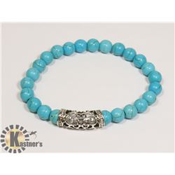 #73-BLUE TURQUOISE BEAD BRACELET  8mm/7.5"