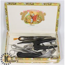 GROOMER'S TOOLS IN CIGAR BOX
