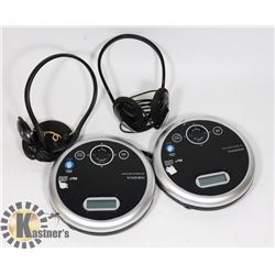 A PAIR OF INSIGNIA CD PLAYERS WITH HEADPHONES