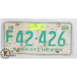 SASKATCHEWAN 1968 LICENSE PLATE