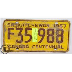 SASKATCHEWAN 1967 LICENSE PLATE