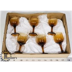 SET OF 6 AMBER BRAND GLASSES.
