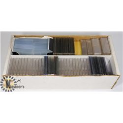 BOX OF TOP LOADERS AND PLASTIC CASES FOR HOCKEY